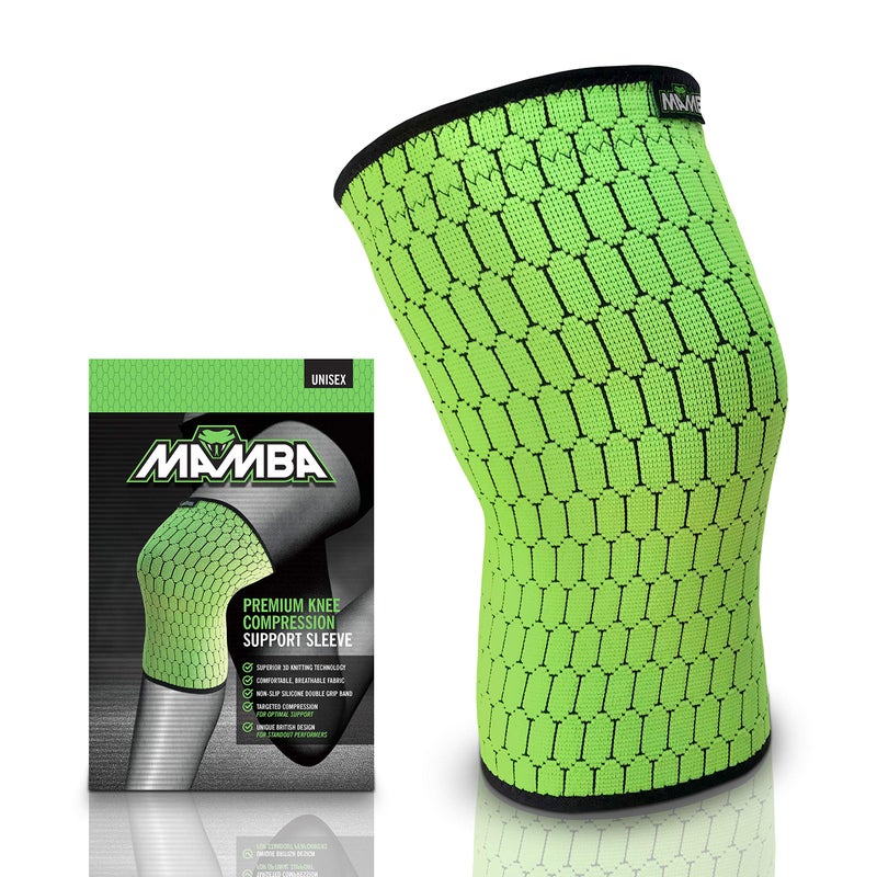MAMBA Knee Support for Running, Sports, Gym | Compression Sleeve for Joint Pain Relief, Ligament Injury, Arthritis | Premium Quality, British Design | Knee Brace for Men & Women (Large)